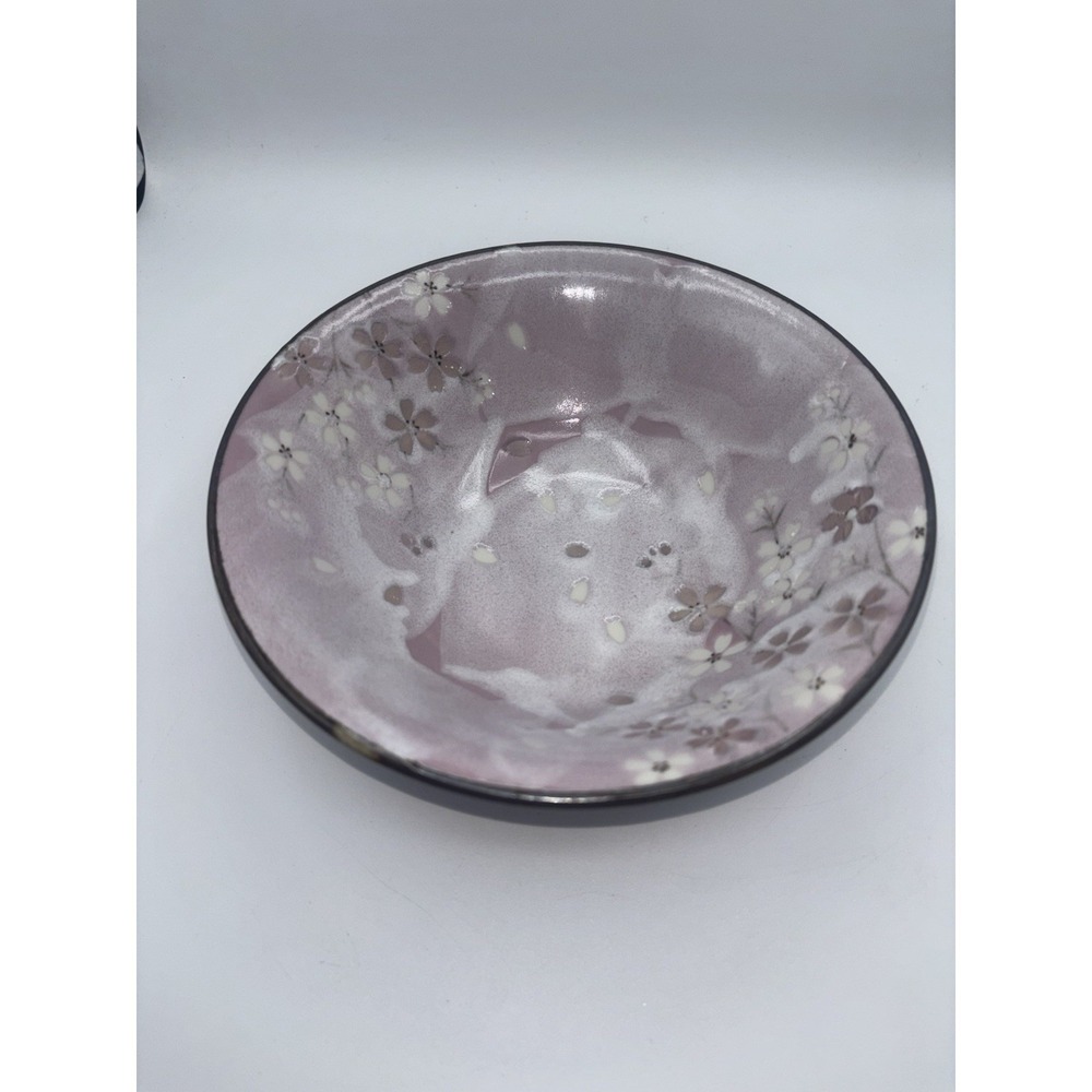 Japan Kafuh Sousaku Cherry Blossom Ceramic Bowl Lavender Purple Pink Flower 8"
